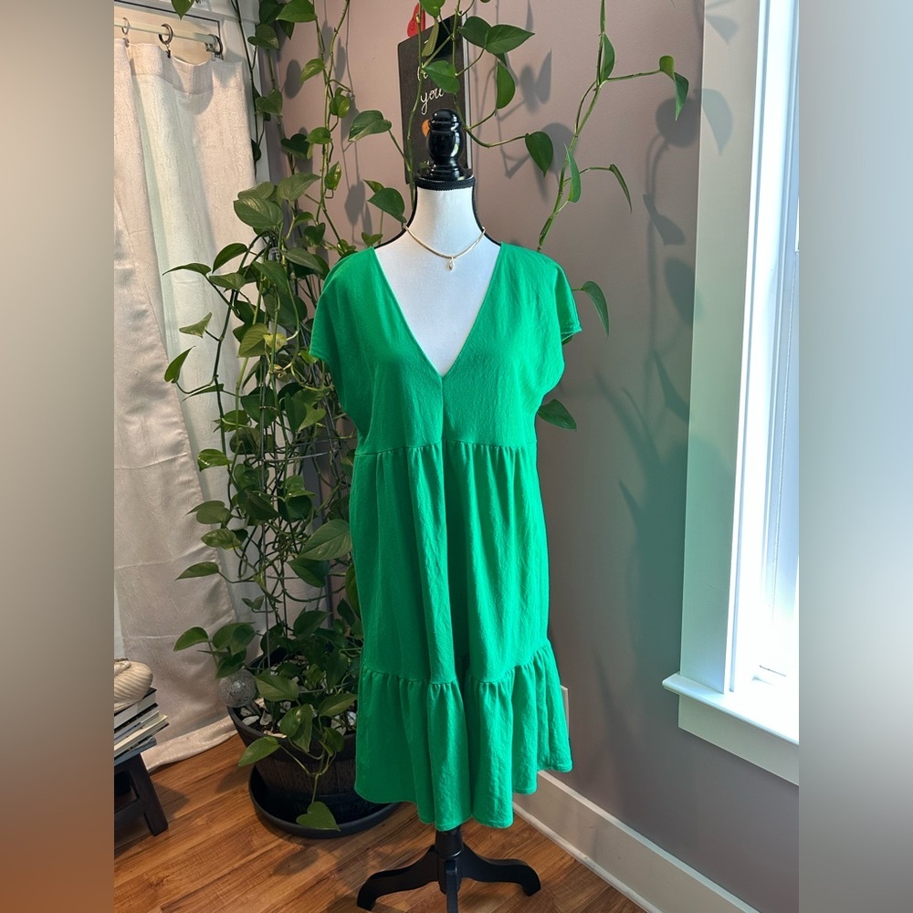Zara Emerald Green V-Neck Dress